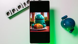 Android comiendo baklava generada en Galaxy S25 Ultra usando Galaxy AI