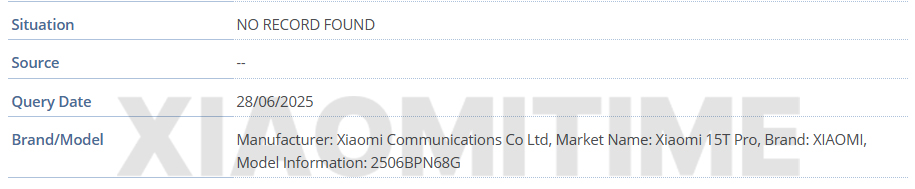 Xiaomi 15t Pro acaba de alcanzar la base de datos GSSA 2 Xiaomi 15t pro imii