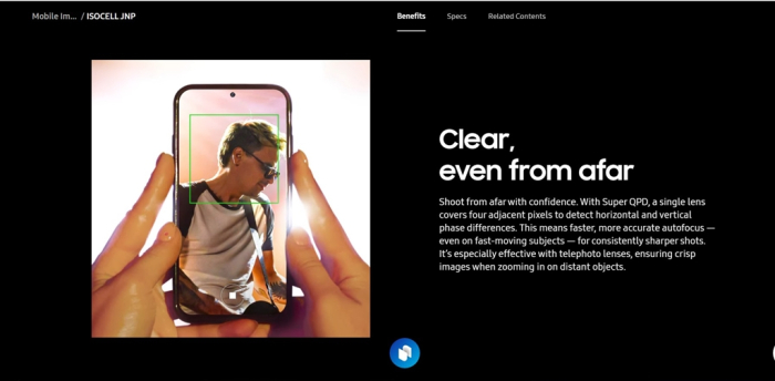 El sensor de imagen Isocell de Samsung Electronics permite una imagen clara también desde lejos (captura de pantalla del sitio web de la compañía)
