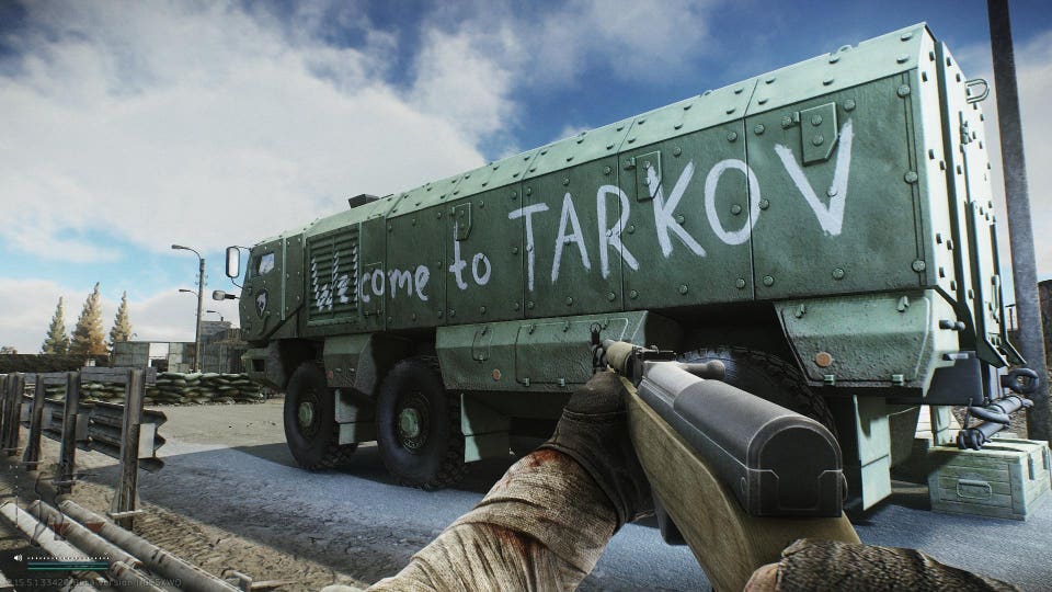 An Escape From Tarkov Captura de pantalla que muestra la bienvenida a la furgoneta Tarkov.