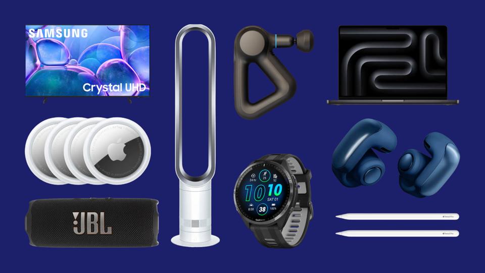 TV, AirTag, parlante, ventilador, pistola de masaje, reloj deportivo, computadora portátil, auriculares y Apple Pencil.