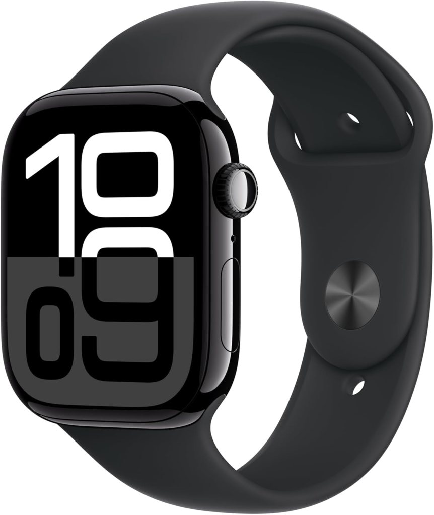 Apple Watch Series 10 con correa deportiva negra, en exhibición