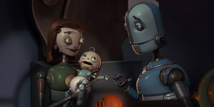 Los Copperbottoms dan la bienvenida a Rodney, su nuevo bebé, a Robots