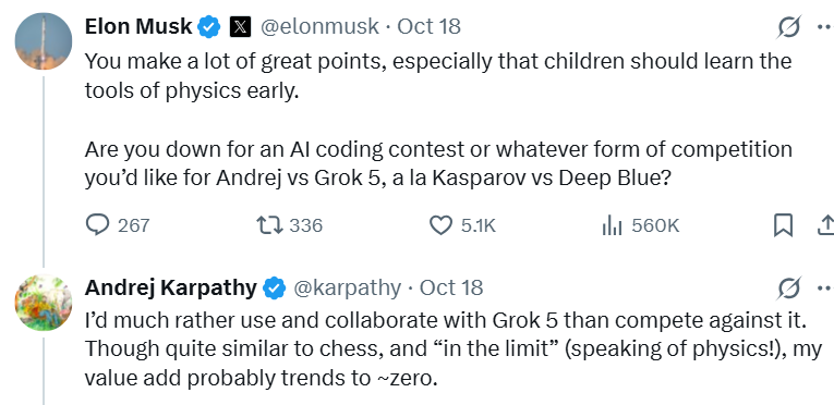 Elon Musk responde a Andrej Karpathy