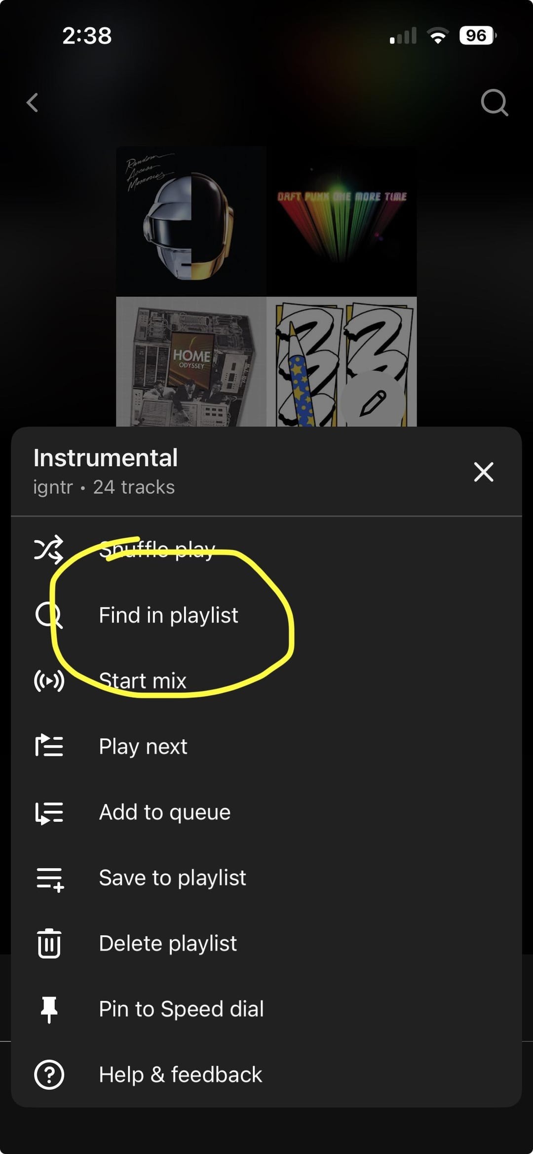 Buscar en la opción de lista de reproducción en YouTube Music
