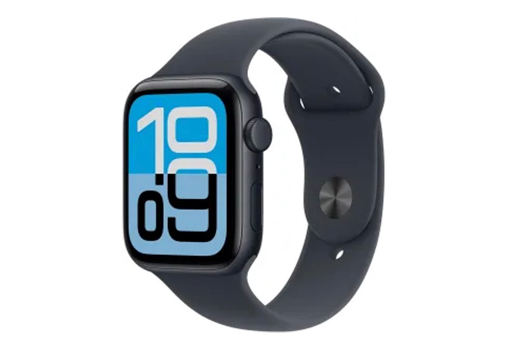 Apple Watch con banda azul y pantalla azul y negra 