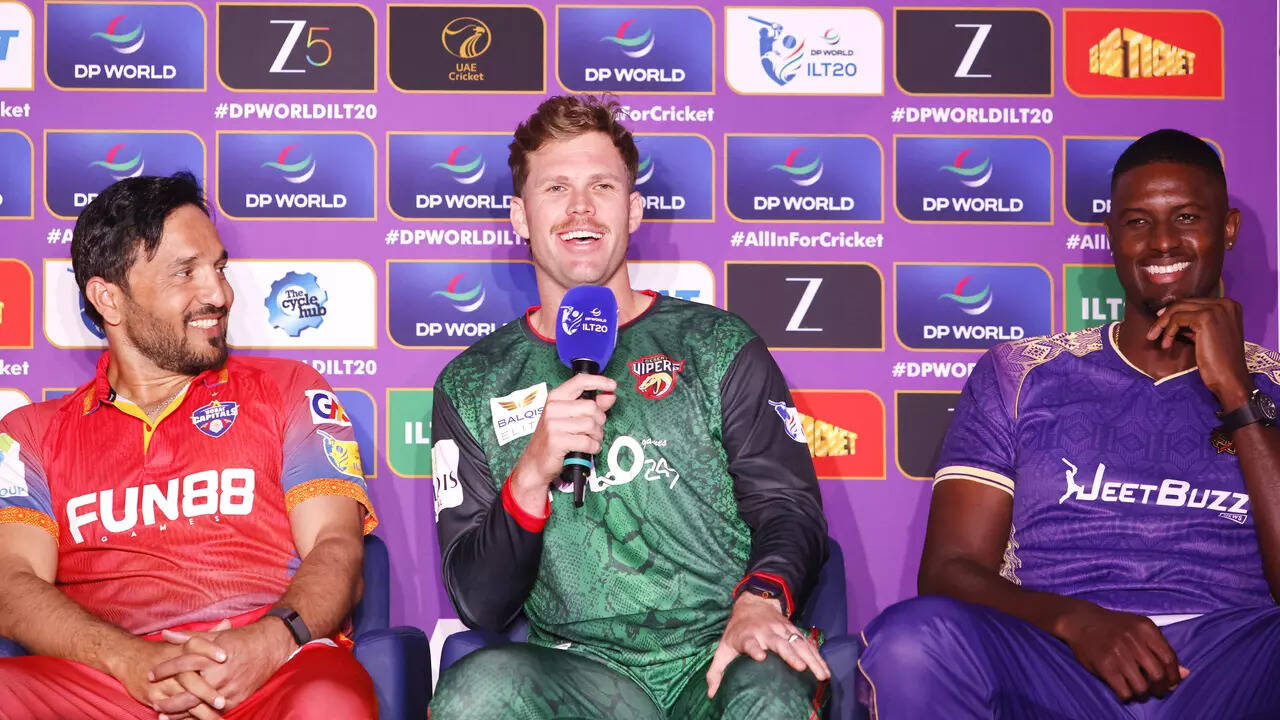 Lockie Ferguson durante la rueda de prensa del capitán. (Fuente de la imagen: ILT20) Lockie Ferguson
