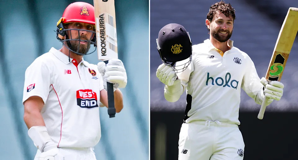 Jake Lehmann y Sam Whiteman en el cricket Sheffield Shield.