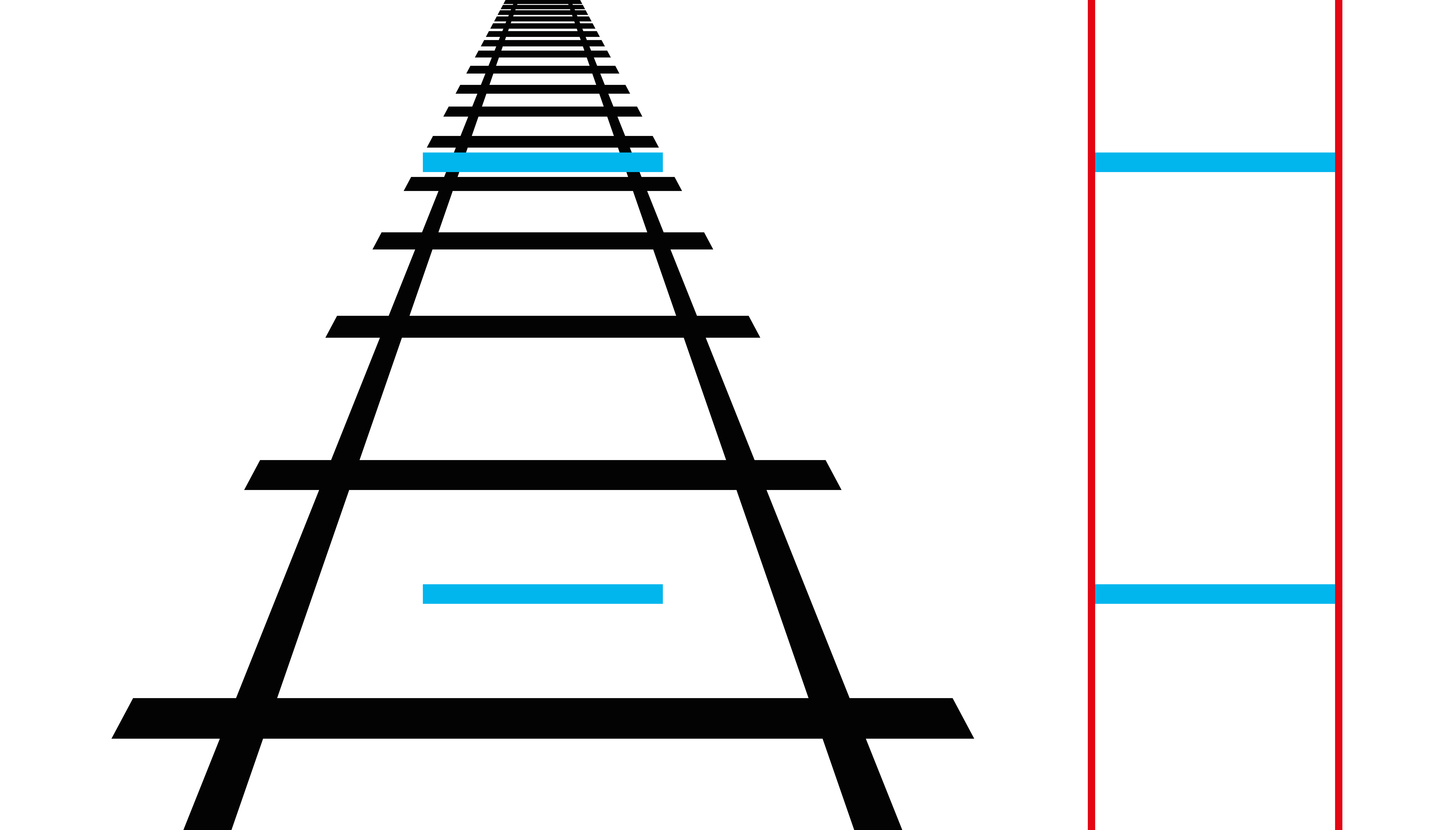 Ilusión Ponzo, ilusión óptica geométrica. Ambas líneas horizontales azules tienen la misma longitud. La mente humana juzga el tamaño de un objeto en función de su entorno. Ilustración en blanco. Vector.