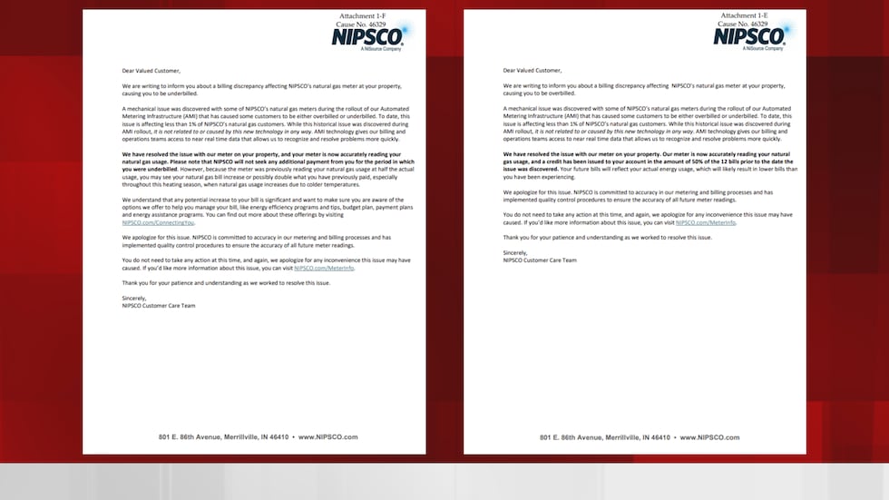 NIPSCO envió cartas a los clientes, informándoles si habían facturado de más o de menos.