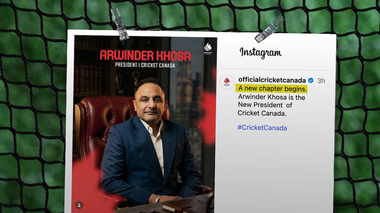 Una publicación de Instagram muestra una foto del nuevo presidente de Cricket Canada, Arvinder Khosa.